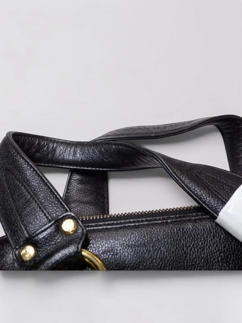 MCM Black Leather Satchel with Gold Hardware Accents